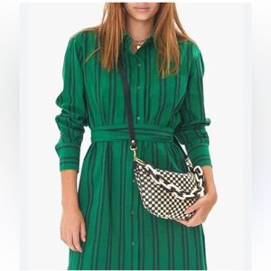 Claire V. Long Green & Navy Striped Dress